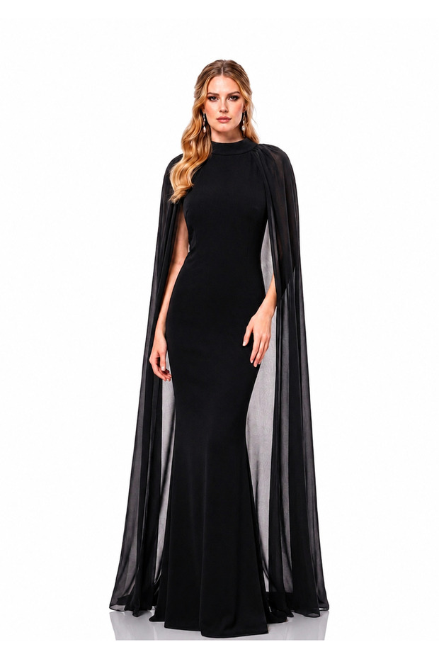 Sleeveless Cape Crepe Dress Evening Gown
