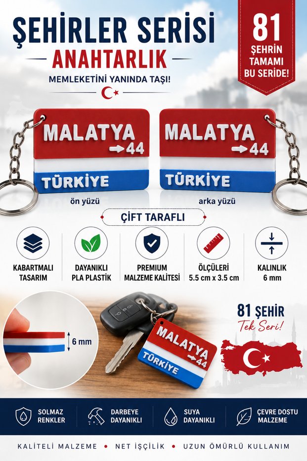 Malatya 44 Keychains - Cities Series Province Country Keyring