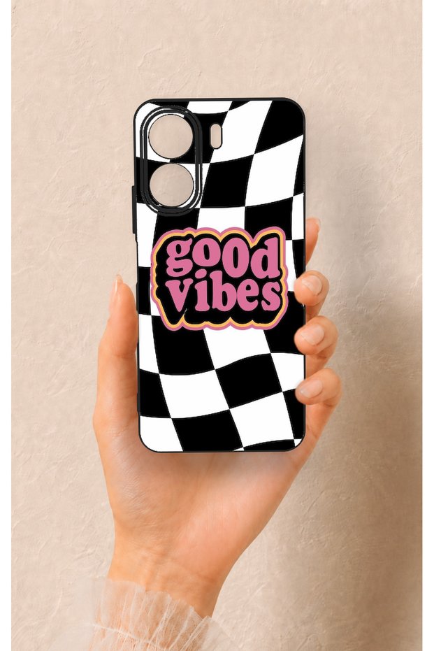 Redmi 13C Compatible Black Good Vibes Patterned Silicone Case