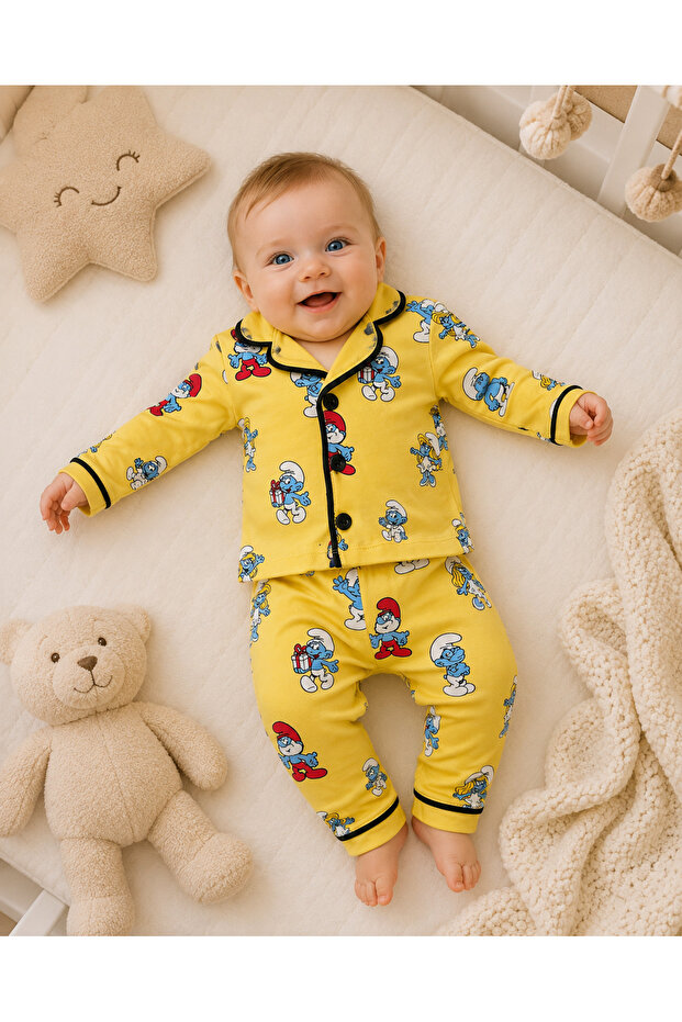 Smurfs Printed Top and Bottom Baby Pajama Set - 100% Cotton