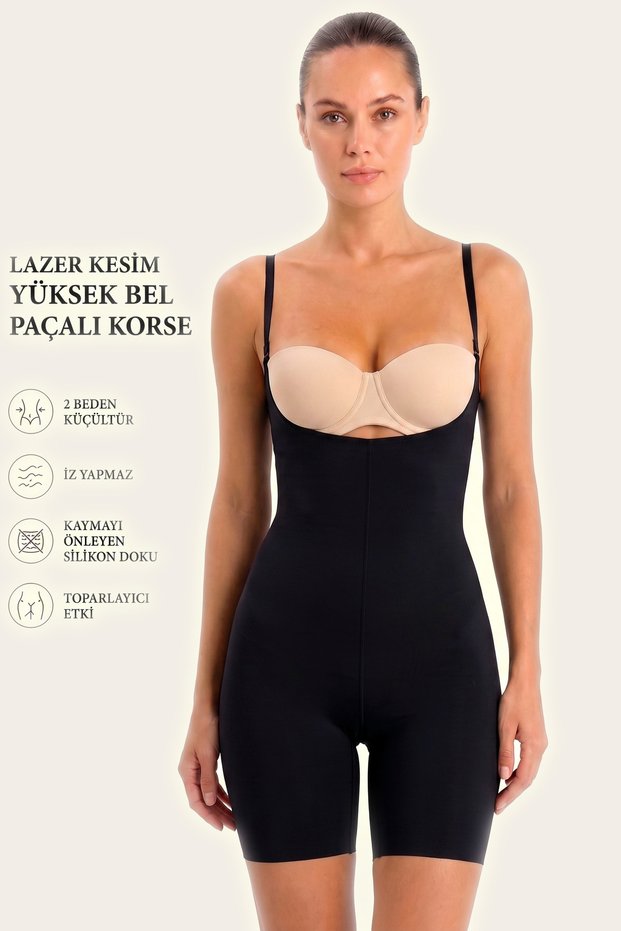 Moda Style Laser Cut Underbust Body Corset - Black