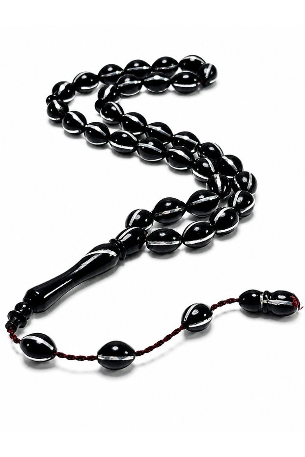 Collectible Kuka Embroidered Split Barley Cut Prayer Beads – Black Handcrafted Special Design Gift Prayer Beads