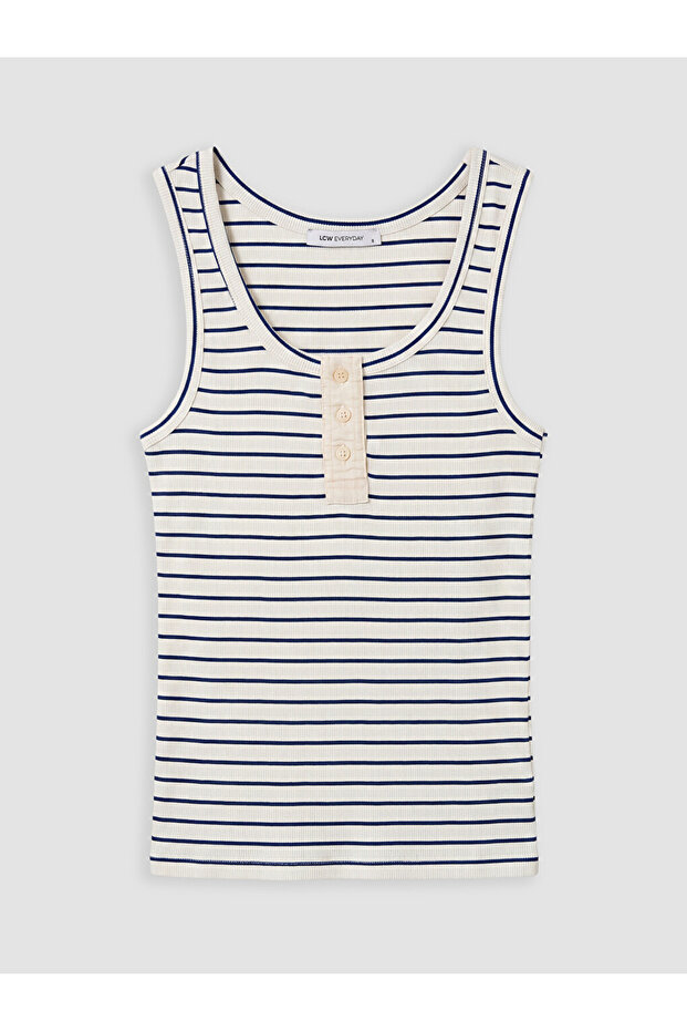 Lcwaikiki Basic Navy Blue U-Neck Striped Women's Undershirt