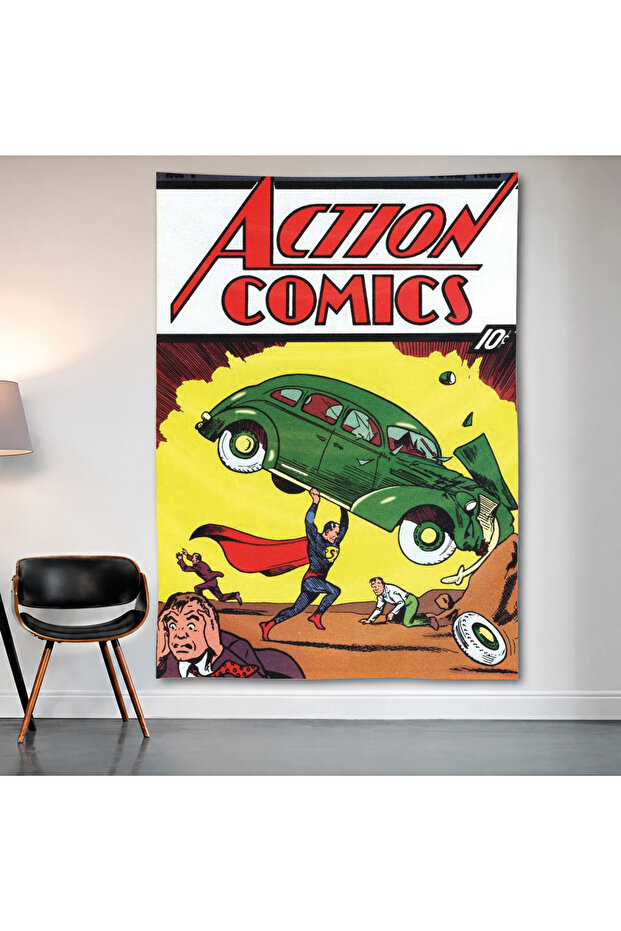 Action Comics Wall Covering Wall Tapestry First Quality Satin Fabric Poster