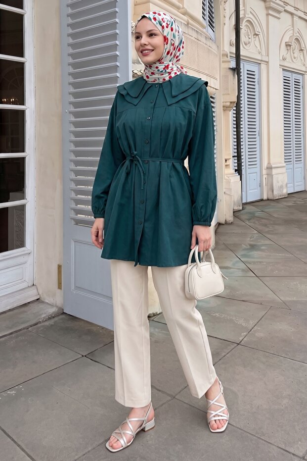 Baby Collar Buttoned Emerald Green Tunic