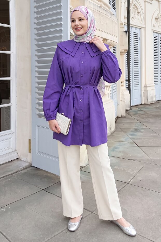 Baby Collar Buttoned Purple Tunic