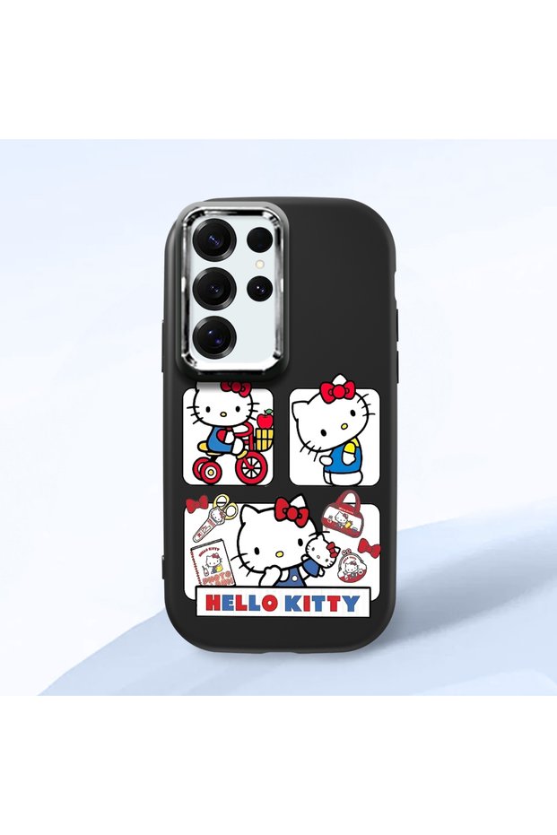 Samsung Galaxy S25 Ultra Compatible Case Camera Protector Black Silicone Couple Phone Case Kitty Pattern