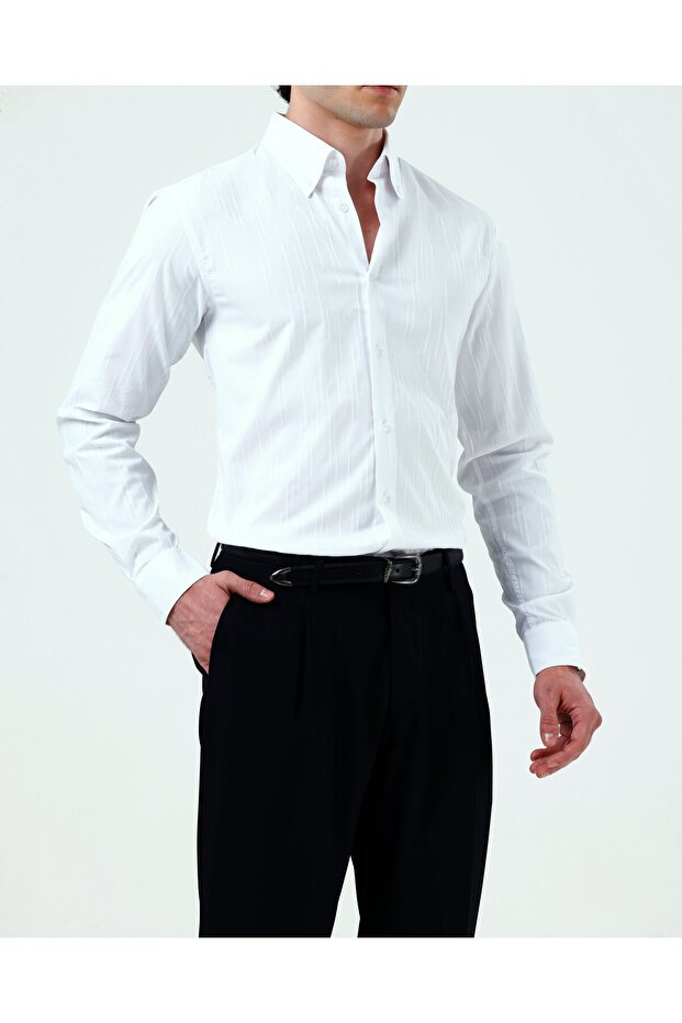 Italian Style Slim Fit Button down Collar Men's Shirt White T11783