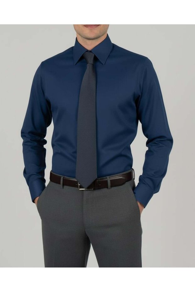 Drytech Slim Fit Water Repellent Stain Resistant Men's Shirt Indigo T14350