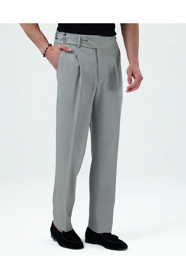 Slim Fit Bel Detailed Trousers Gray T14828