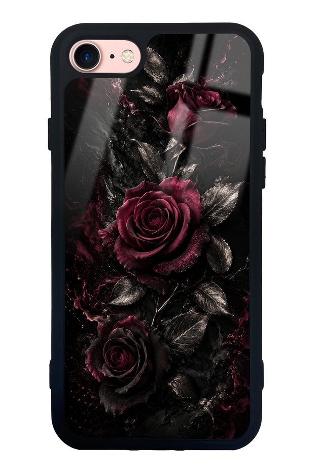 iPhone 7 Obsidian Burgundy Roses Design Glossy Phone Case