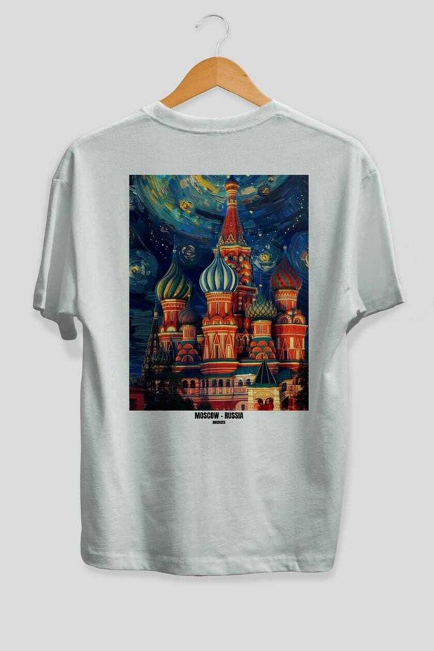 Moscow Russia 3 White Oversize Country City Back Printed Unisex T-Shirt 100% Cotton Premium