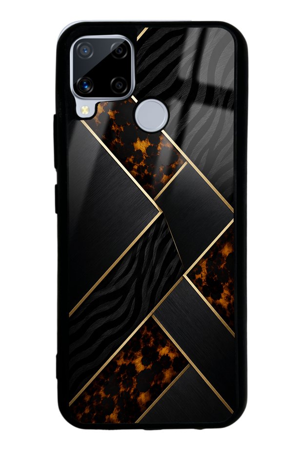Realme C15 Glossy Phone Case with Black Mosaic Design