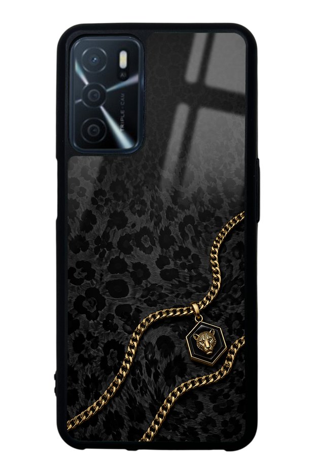 Oppo A16 Black Panther Gold Design Glossy Phone Case