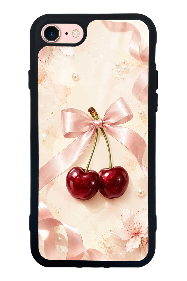 iPhone 7 Glossy Phone Case with Cherry Pearl Ribbon Design