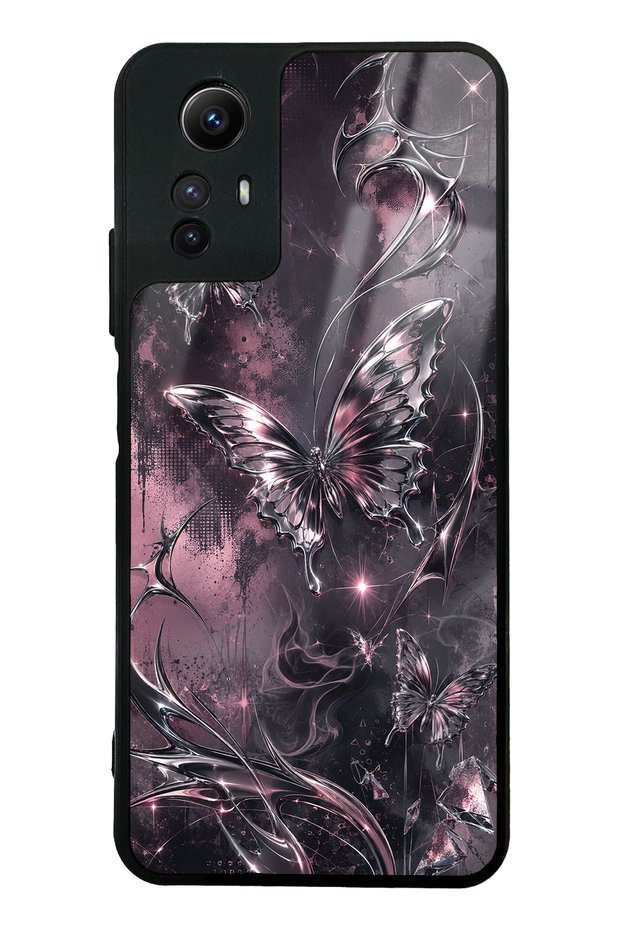Xiaomi Redmi Note 12S Rose Chrome Butterfly Design Glossy Phone Case