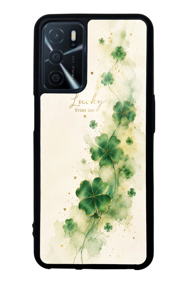 Oppo A16 Glossy Phone Case with Lucky Clover Whisper Design