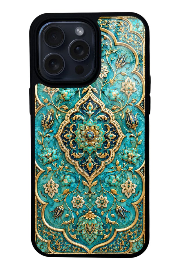 iPhone 15 Pro Max Turquoise Ottoman Jewel Design Glossy Phone Case