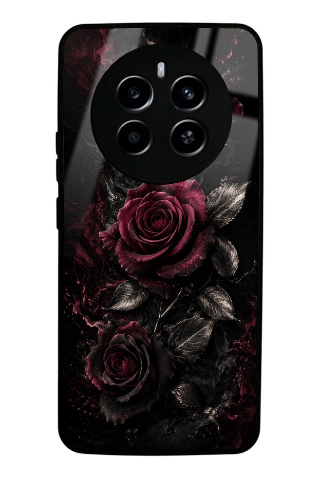 Realme 12 Pro Obsidian Burgundy Roses Design Glossy Phone Case