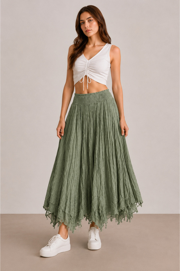 Etegi Sliced Cotton Skirt with Matching Lining in Standard Size 38/44