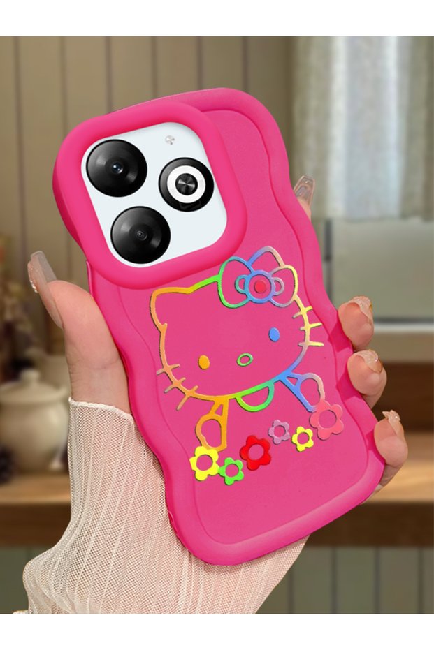 Infinix Hot 40I Compatible Case Camera Protector Red Silicone Couple Phone Case Kitty Pattern