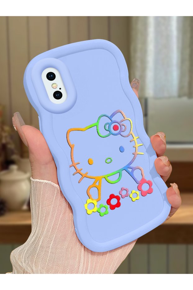 iPhone XS Compatible Case Camera Protector Blue Silicone Couple Phone Case Kitty Pattern