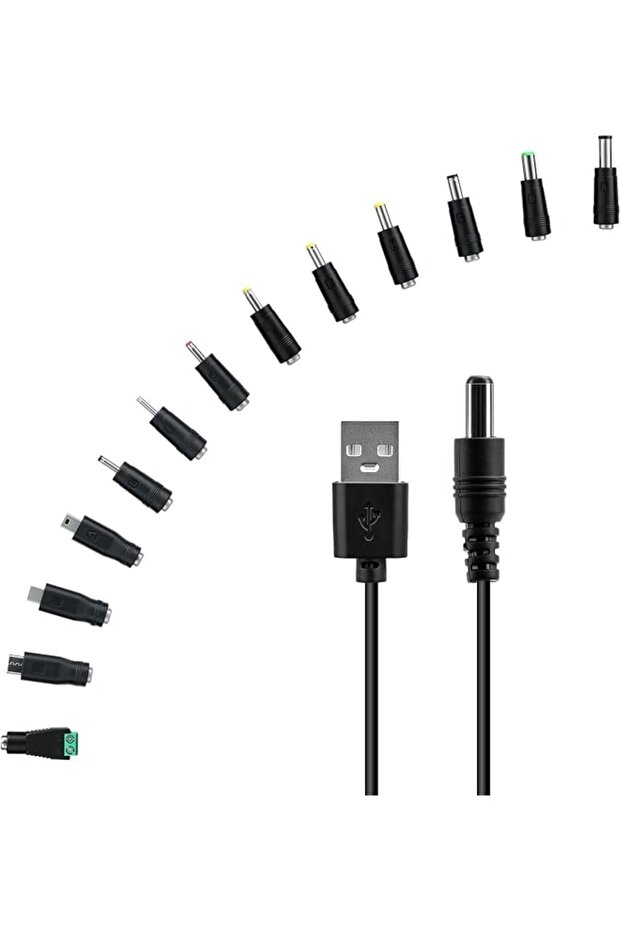 Universal 5V DC 5.5 2.1mm Jack Charging Cable Power Cord, USB to DC Power Cable with 13 Interchangeable