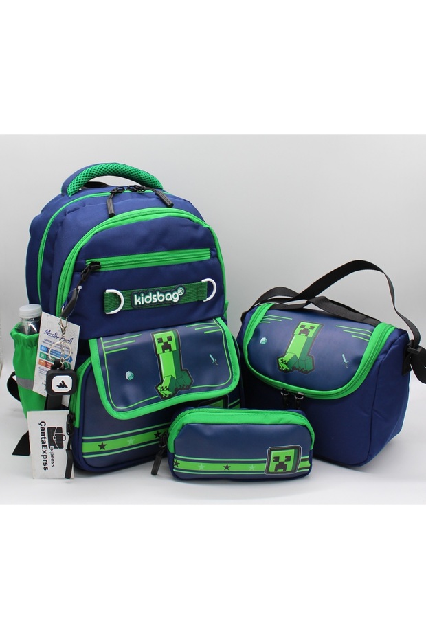 494 Waterproof Fabric Boys' Primary School Bag 3-Piece Set School Bag Navy Blue-Green