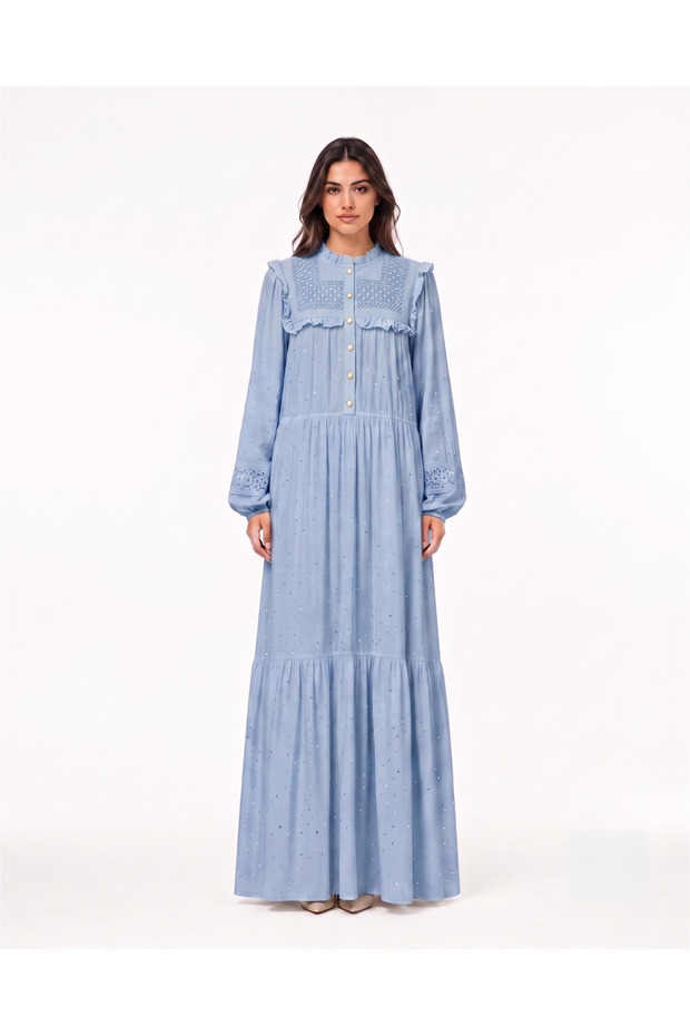 Embellished Summer Dress with Embroidered Collar