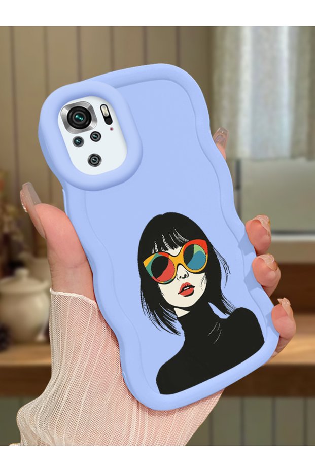 Poco M5S Compatible Case Camera Protector Blue Silicone Couple Phone Case Girl Pattern