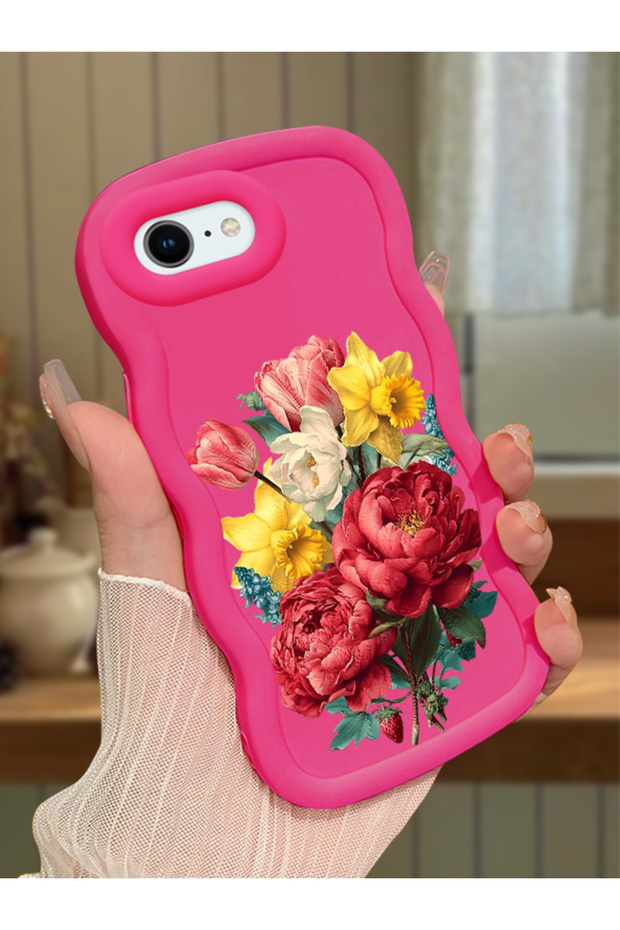 حافظة متوافقة مع هاتف iPhone 8، حافظة حماية للكاميرا من السيليكون الأحمر، حافظة هاتف بنمط زهور