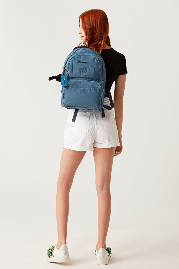 Unisex Blue Backpack with Clinker Laptop Compartment, Crinkle Waterproof Travel School Bag 40X30X15Cm
