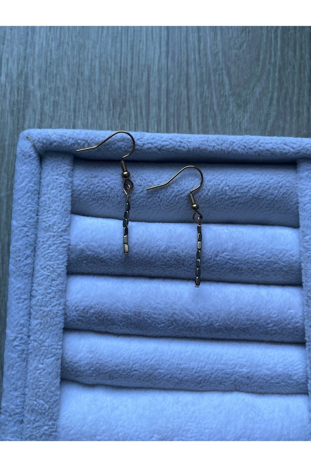 Hematite Stone Steel Gold Color Earrings Handmade