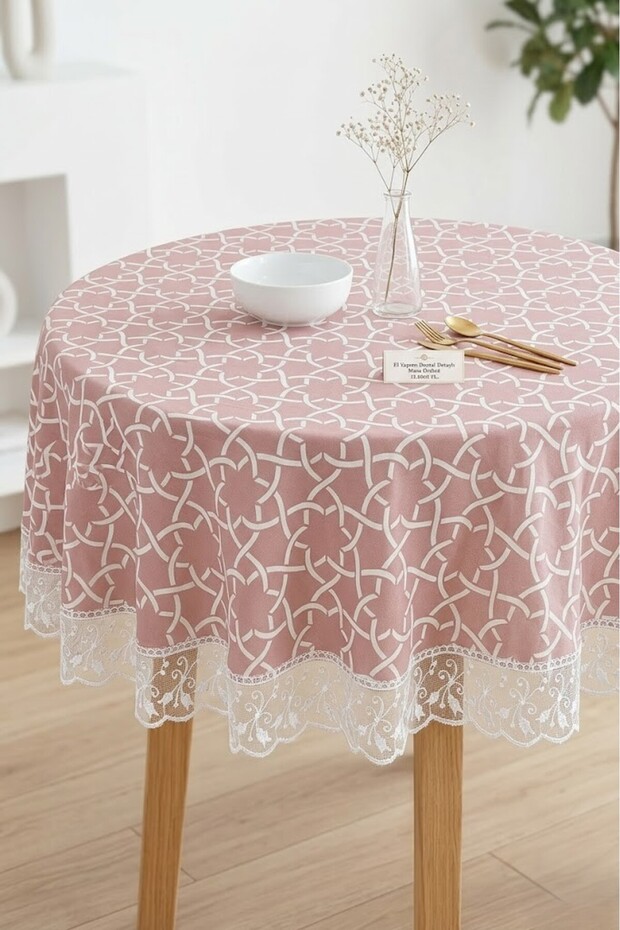 Round Tablecloth Powder Pink Laced Erasable Stain Resistant Kitchen Living Room Table Cover