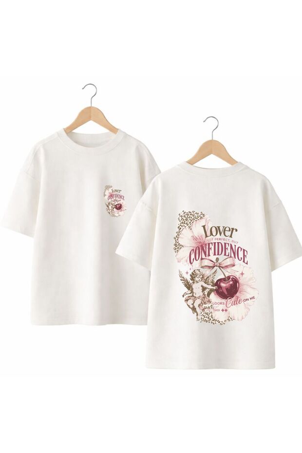 Lover Back and Front Chest Printed 100% Cotton Oversize Loose Regular Fit Crew Neck T-Shirt