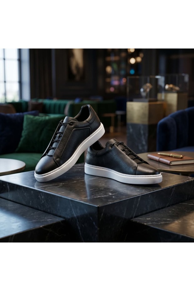White Sole Sneaker with Black Rubber Laces