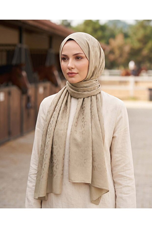Alia, Jacquard Lyocell Shawl - Vo Rhythm Pattern - 16 - Milky Coffee