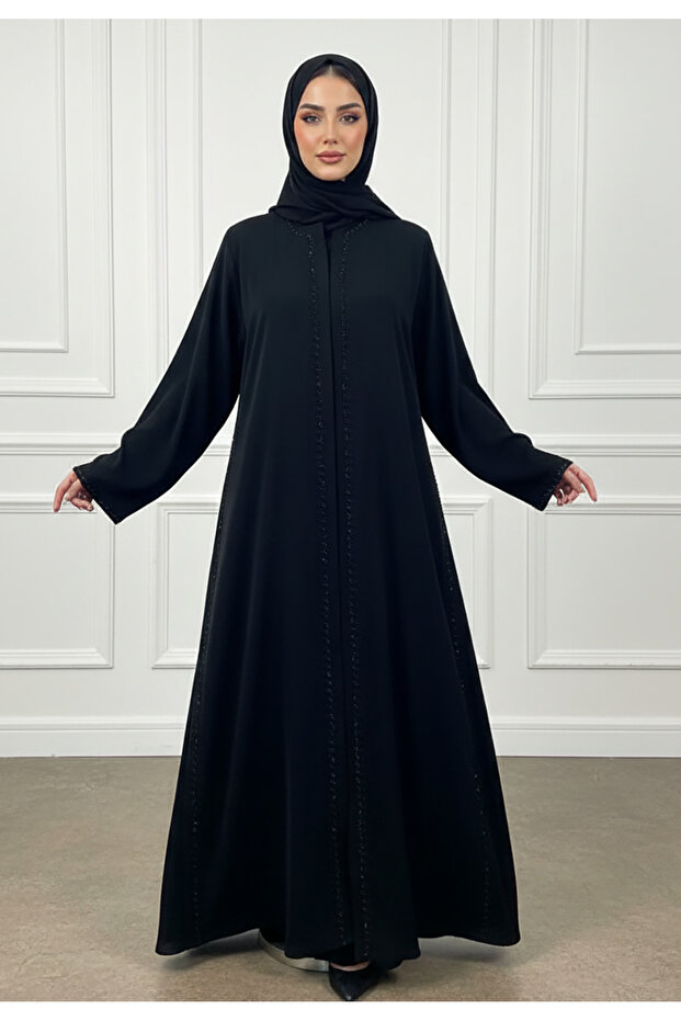 Elegant Black Beaded Abaya-898