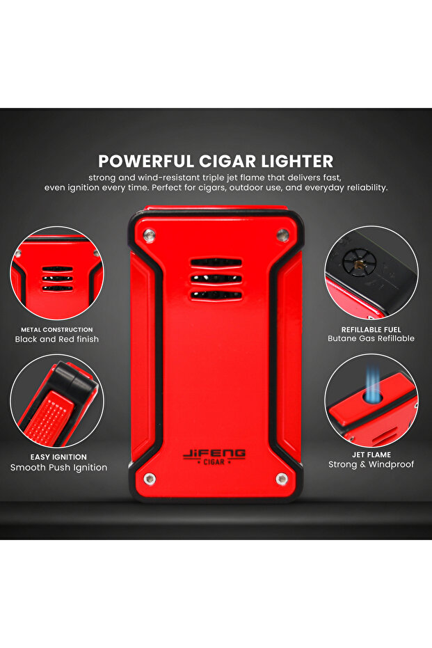 New Cigar Lighter Torch Gas Refillable Windproof Lighter Jet Flame Red