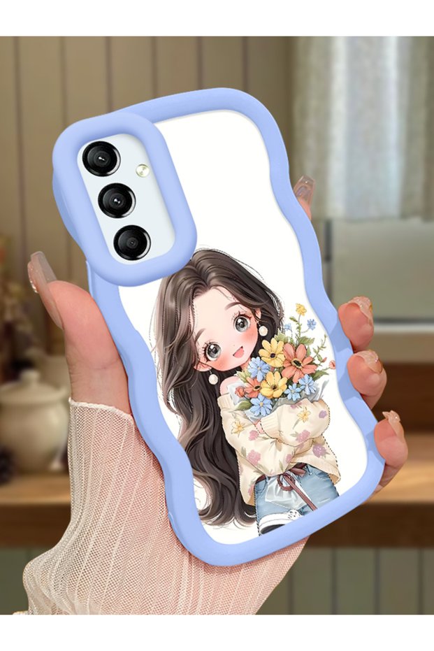 Samsung Galaxy A24 Compatible Case Camera Protector Blue Silicone Couple Phone Case Girl Pattern