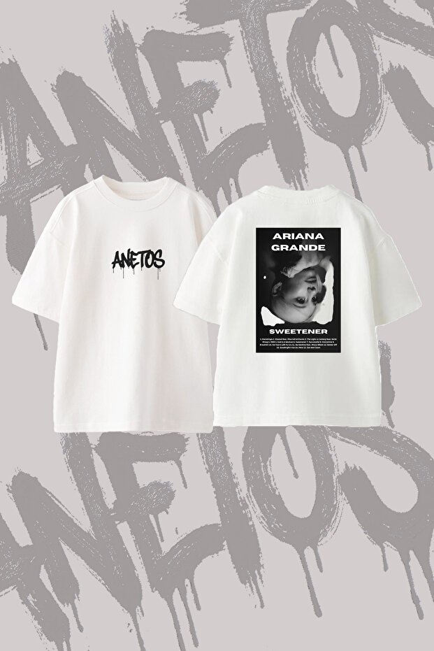Ariana Grande Sweetener_3 Design Back Printed Cotton White Oversize T-Shirt