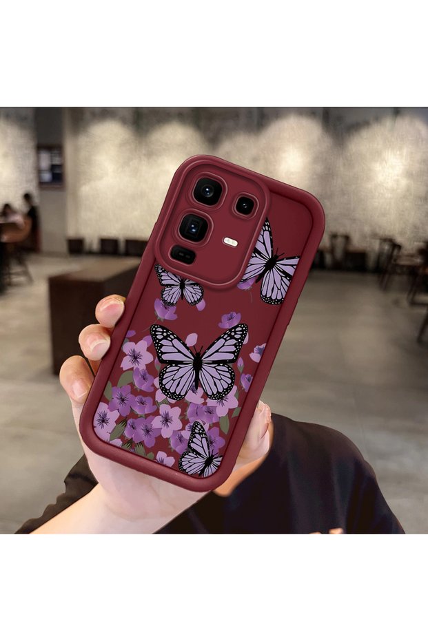 Infinix Note 50 Pro Plus Compatible Case Camera Protector Claret Red Silicone Couple Phone Case Butterfly Pattern
