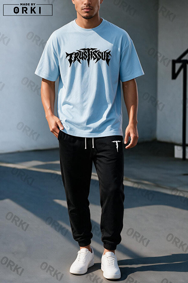 Trust Issue Printed Oversize T-Shirt & Black Pants Tracksuit Set