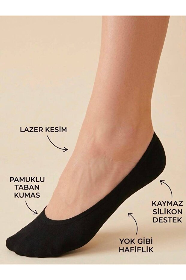 Laser Cut Cotton Sole Women's Invisible Ballerina Socks Black
