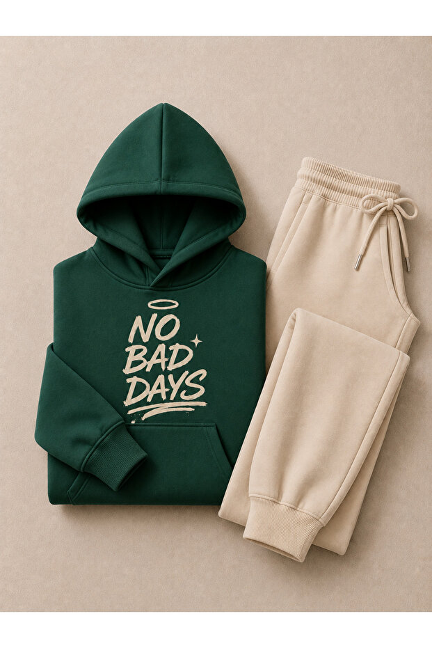 Unisex No Bad Days Print Winter Top and Bottom Tracksuit Set