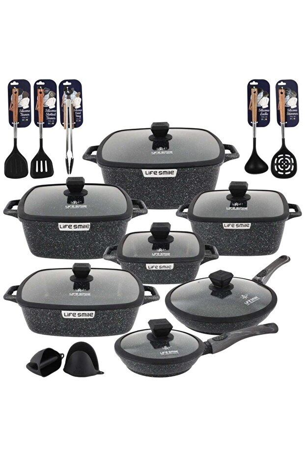Life Smile Granite Nonstick Cookware Set with Lids – Multi-Layer Granite Coating, Induction Compatible Aluminium Pots & Pans