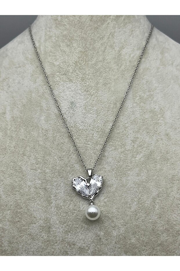 26Kly30 - Steel Pearl Heart Necklace