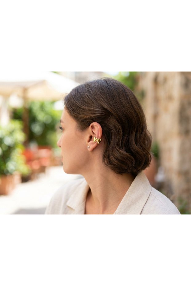 Heart Earcuff Cartilage Earrings, Gold Color Plated, Special Clip-On Earrings for Non-Pierced Ears