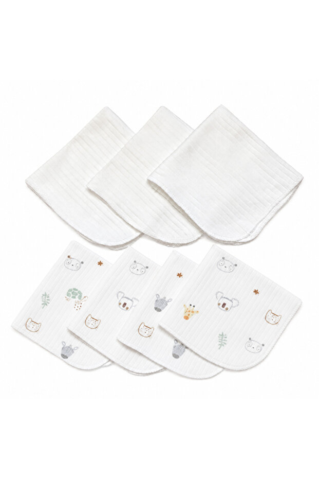 Set of 7 Baby Mouth Wipes 100% Cotton 22X22 cm 4 Patterned 3 Plain