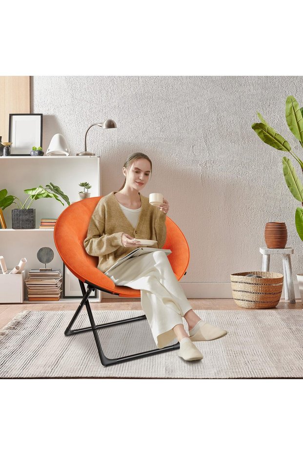 Folding Saucer Chair - Faux Fur Soft and Comfortable - Ideal for Bedroom, Living Room, Dormitory - Sturdy Frame - Suitable for Adults, Teens and Children